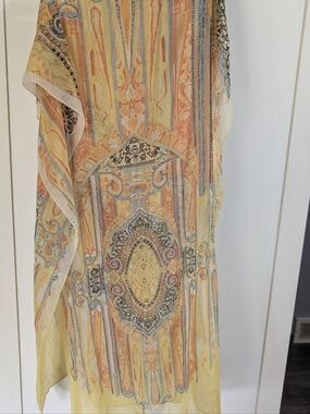 Cynthia Rowley Yellow Orange Paisley Silk Scarf Wrap